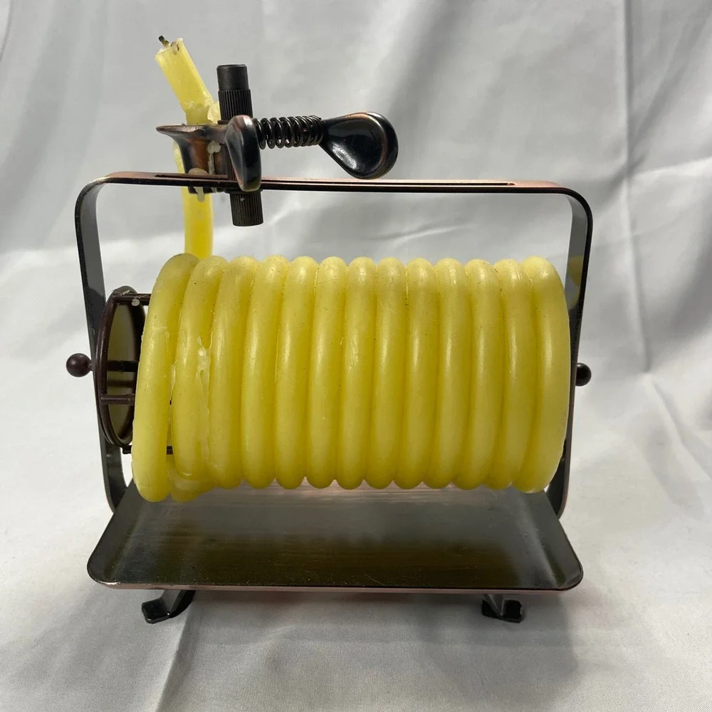 Candle by the Hour Horizontal Beeswax Coil Candle Copper‎ Tone Metal Base Yellow